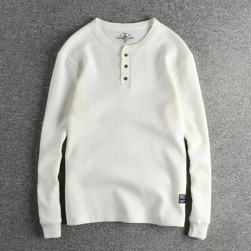 T-shirt à manches longues en tissu gaufré pour hommes