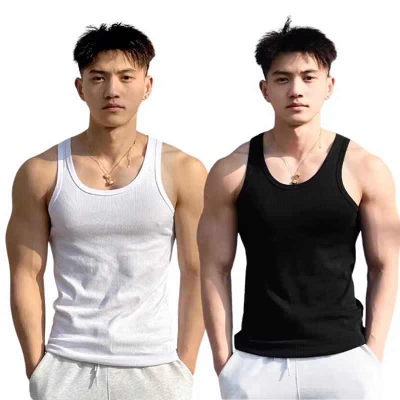 Été solide col carré débardeur coton noir blanc gris femmes hommes grande taille vêtements
