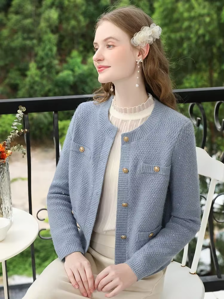 I BELIEVE YOU-Cardigan en Tweed pour Femme, Pull à Col Ras du Cou en Forme de Carillon, Vêtement Doux et Chic, Collection Printemps-Automne 2024, Y-2241145739