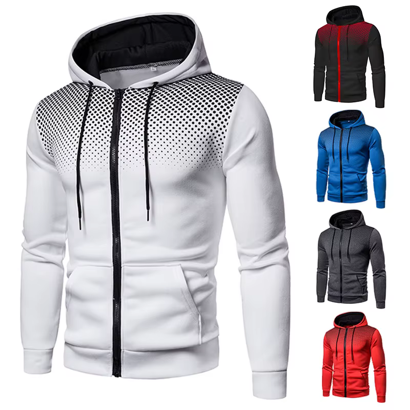 Sweat à capuche zippé pour hommes poche à pois imprimé