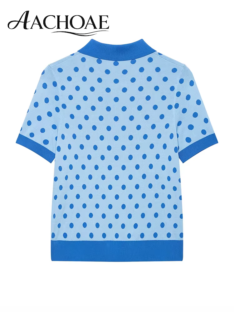 AACHOAE – polo en tricot à pois pour femmes