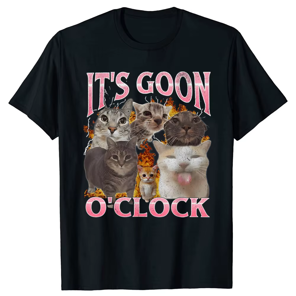 Drôle IT's GOON O'CLOCK chat graphique T-shirt hommes femmes décontracté Hip Hop Streetwear
