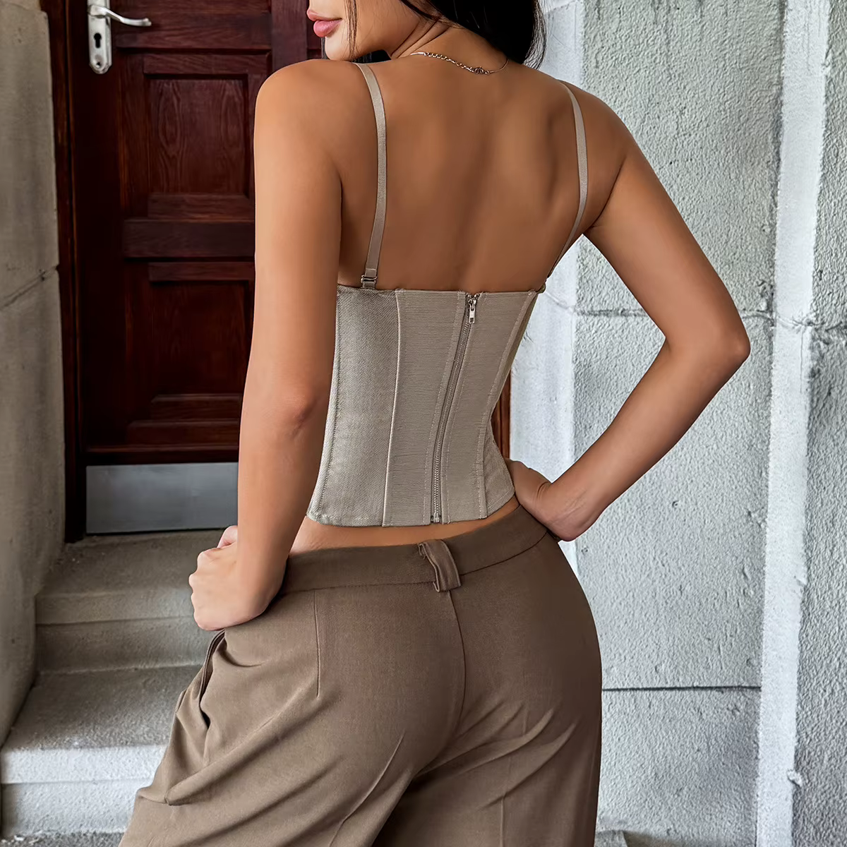 Mode rétro gris épissage débardeur femmes Sexy Patchwork coupe ajustée arête de poisson Corset élégant Bustier fille chaude fête Club hauts gilet