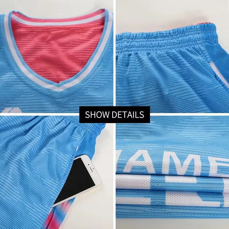 Maillots de basket-ball réversibles pour hommes par sublimation avec logo imprimé en polyester
