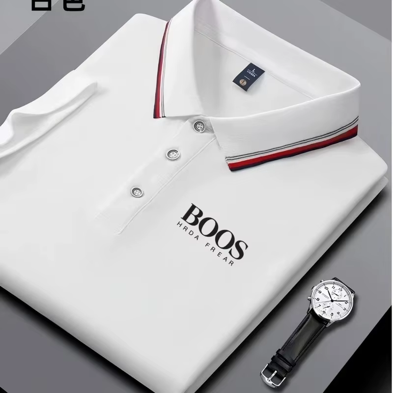 Polo homme business casual à col rayé et imprimé lettres