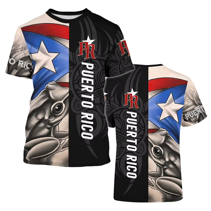 T-shirt unisexe décontracté avec emblème national de Porto Rico Feel