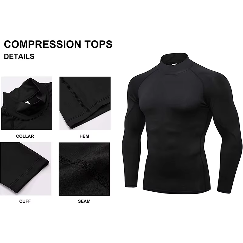 Compression t-shirt hommes à manches longues musculation Sport t-shirts décontracté séchage rapide gymnase Fitness