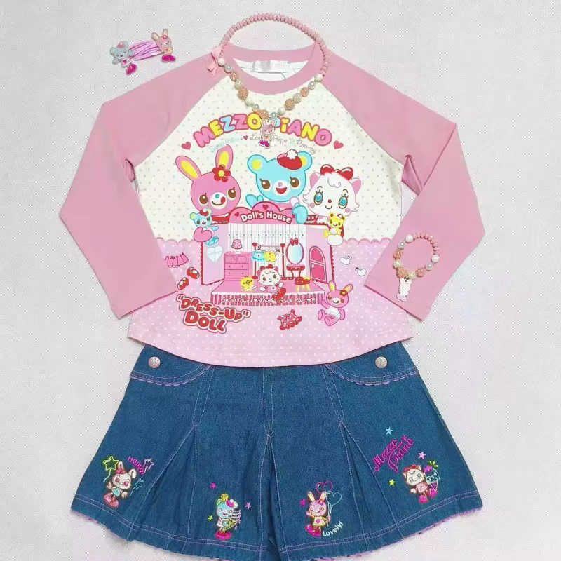 Kawaii Harajuku épissé dentelle col rond sans manches Camisole ample Y2k esthétique mignon dessin animé impression t-shirts japonais décontracté hauts