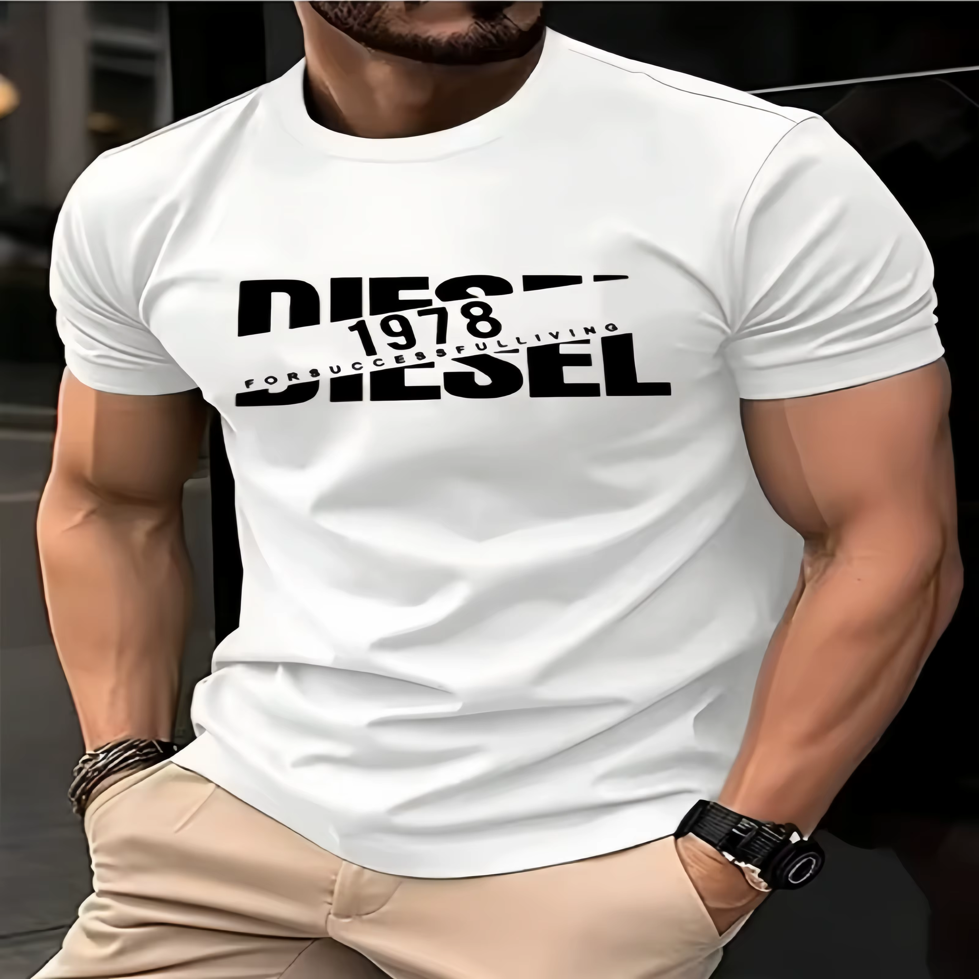 T-shirt Homme 2026 Style Diesel Imprimé 1978 Coton Décontracté Streetwear Mode Manches Courtes
