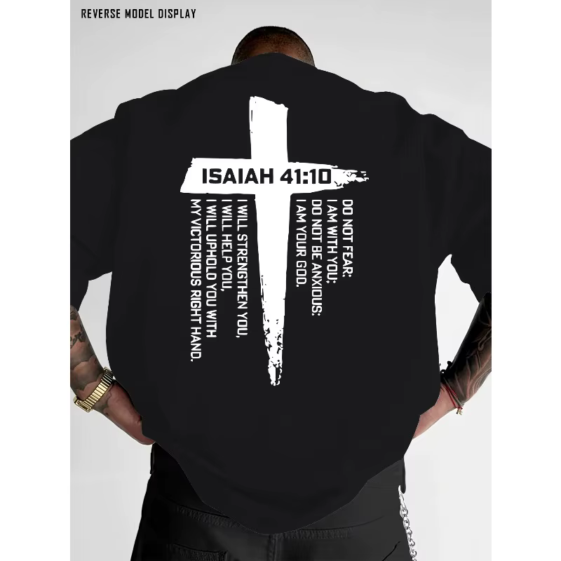 T-shirt graphique avec croix chrétienne et verset biblique pour hommes