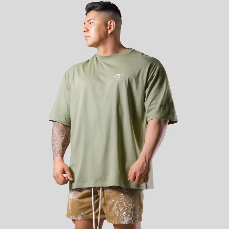LYFT Gym Gym Fitness Shirt Men Running Sport Loose T-shirt Short Sleeve Cotton Tee Tops Summer Bodybuilding Training Workout Apparel