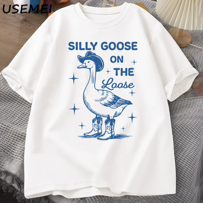 Silly Goose sur les t-shirts amples pour hommes femmes drôle Cowgirl Western T-shirt 90s mode col rond graphique