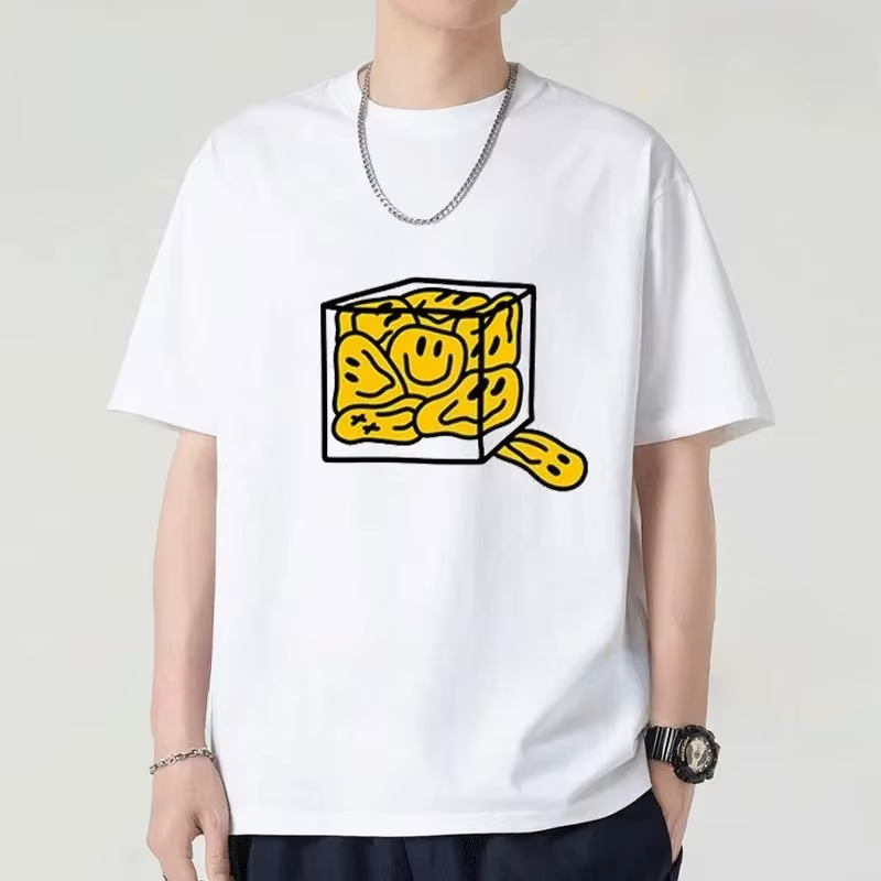 T-shirt pour homme, illustration amusante, coton pur, col rond, pull-over, t-shirt décontracté quotidien, t-shirt de sport, hauts unisexes surdimensionnés, manches courtes