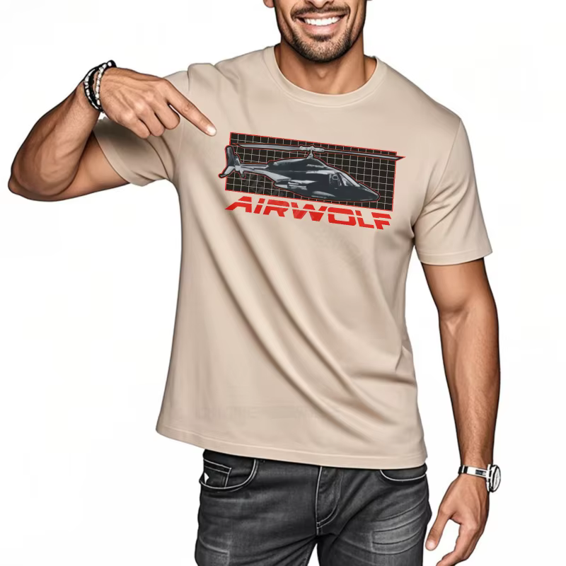 T-shirt hommes graphique coton t-shirt Airwolf Logo sur noir col rond mode t-shirt classique à manches courtes nouveaux Teeshirts