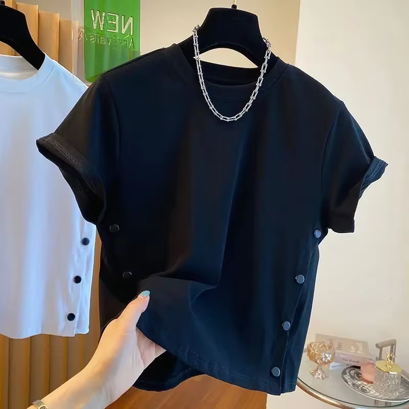 2025 été Double boutonnage chemise nouveau ample décontracté bouton fente col rond hommes T-Shirt à manches courtes Blouse Design haut tendance