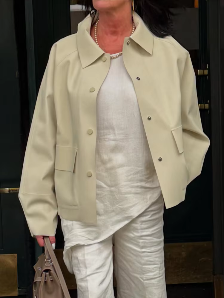 Casquettes amovibles revers manches longues poches veste femmes Vintage col rabattu simple boutonnage haut ample nouveaux manteaux d'automne pour dames
