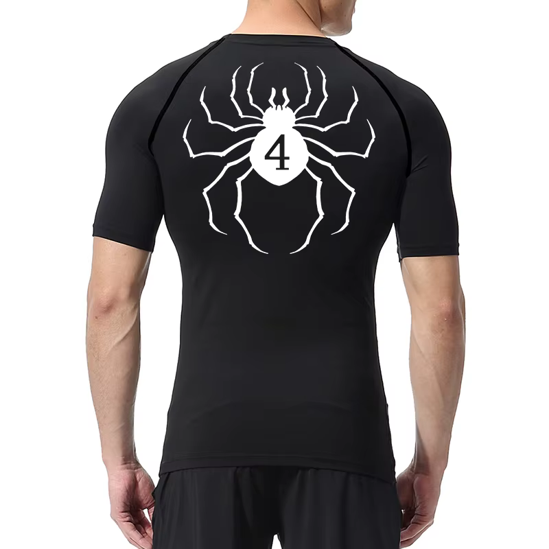 Chemise de compression à imprimé araignée pour hommes, manches courtes, t-shirt à séchage rapide, sous-vêtements d'entraînement de gym, couche de base athlétique, protection contre les éruptions cutan
