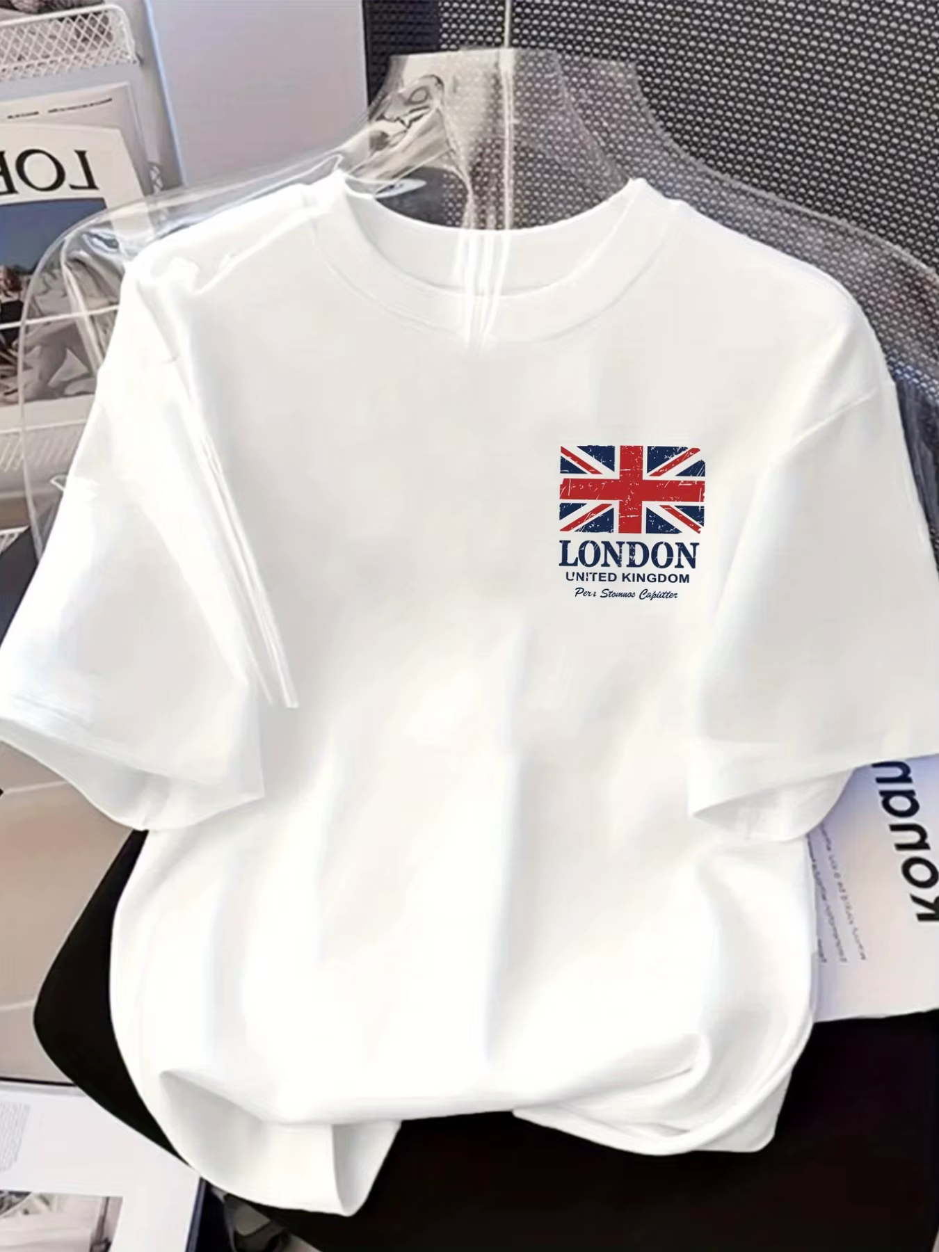 T-shirt élégant pour homme 100 % coton avec motif Union Jack vieilli et texte London
