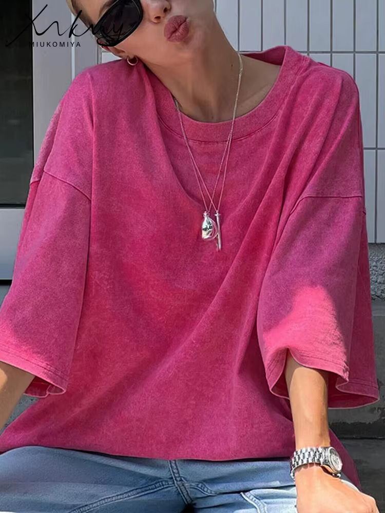 T-shirt surdimensionné en coton délavé pour femme