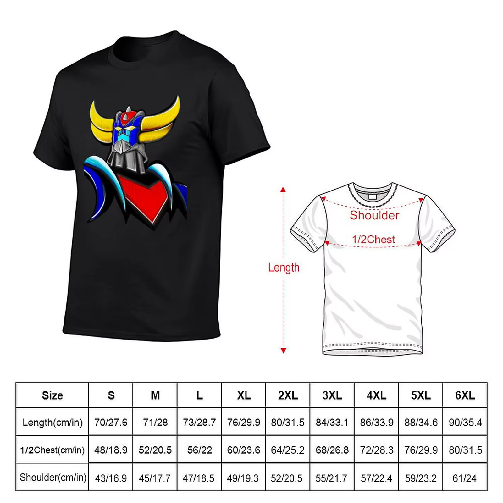GOLDORAK figure T-Shirt noir coton graphique t-shirts T-Shirt pour hommes
