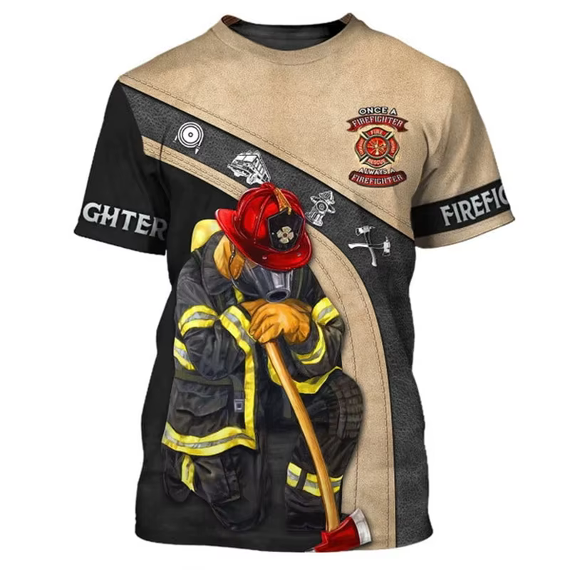 Nouveaux t-shirts imprimés en 3D avec motif de pompier pour hommes