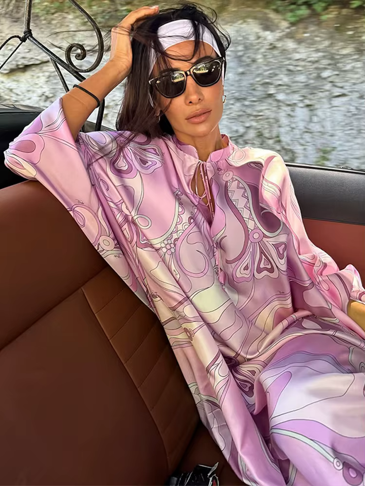 Robes surdimensionnées à manches chauve-souris imprimées numériques pour femmes