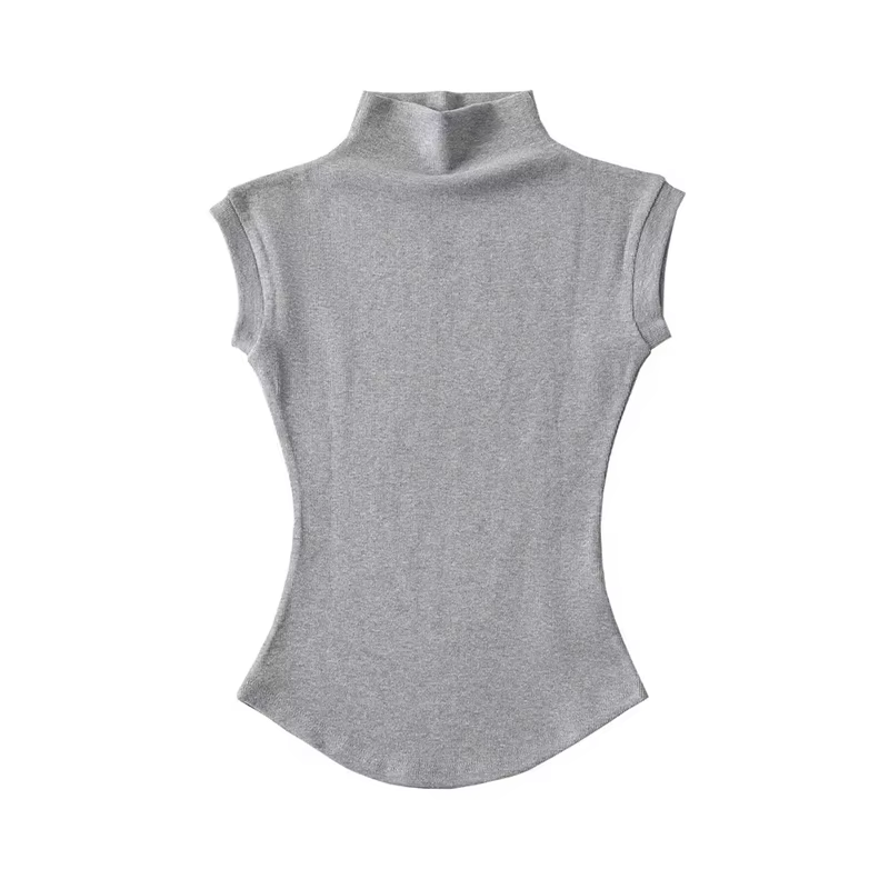 Femmes été Sexy col roulé sans manches T-Shirts hauts solide coupe ajustée pulls