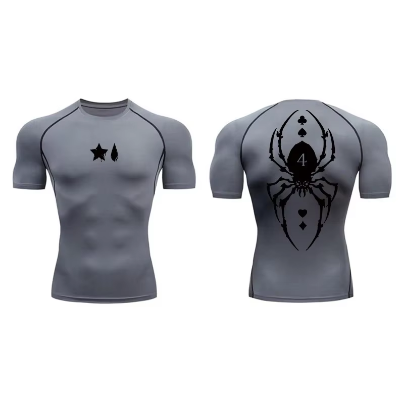 T-shirt de compression à imprimé araignée pour homme, à manches longues, séchage rapide, sportif, pour la gym, l'entraînement, le fitness, sous-vêtements, baselayer