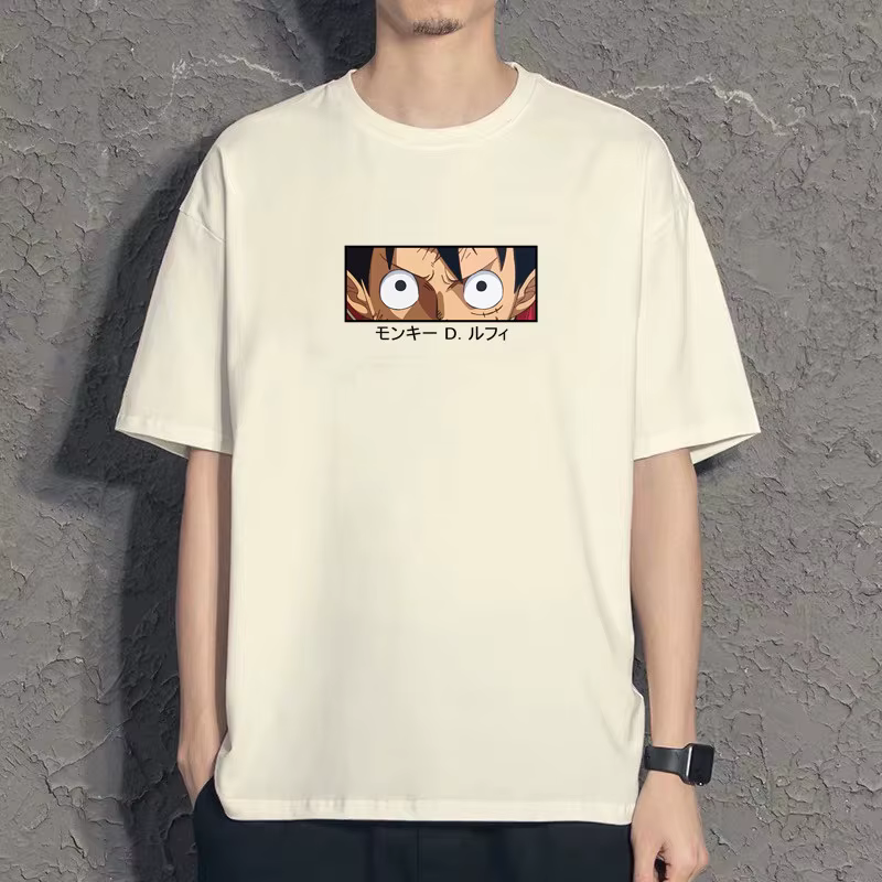 T-shirt imprimé One Piece pour hommes, style estival, 100% coton, manches courtes pour étudiants