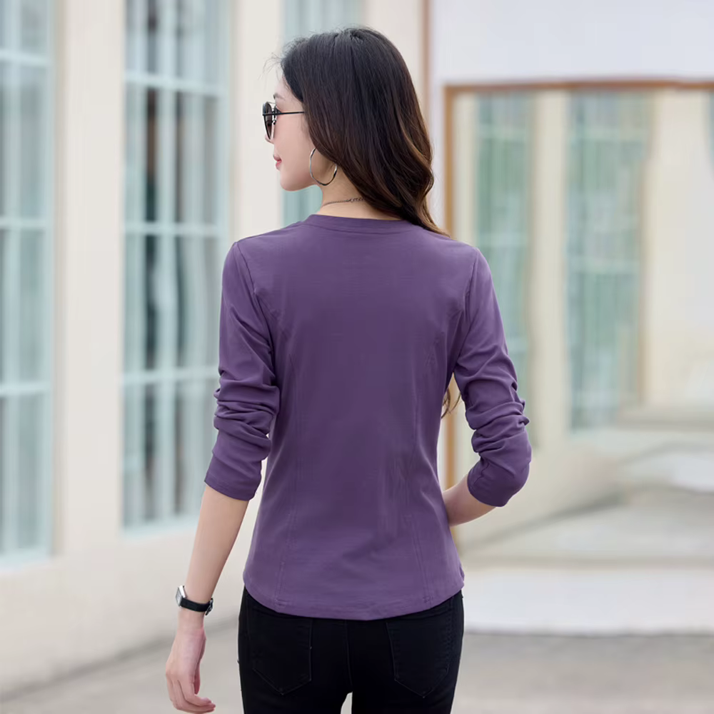 T-shirt à manches longues rouge vin pour femmes printemps et automne nouveau haut de gamme en coton mode grande taille