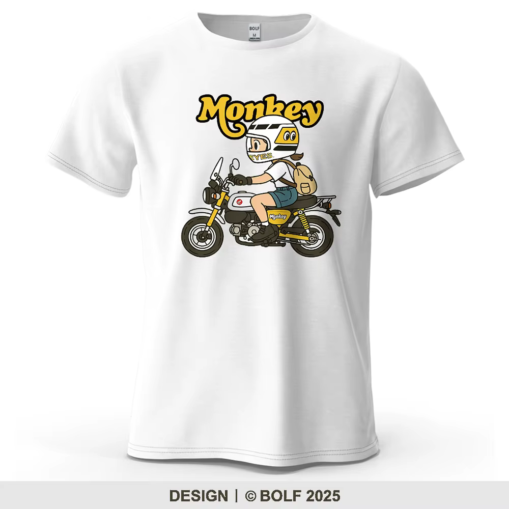 Hommes singe moto graphique à manches courtes T-Shirt 100% coton dessin animé imprimé hauts