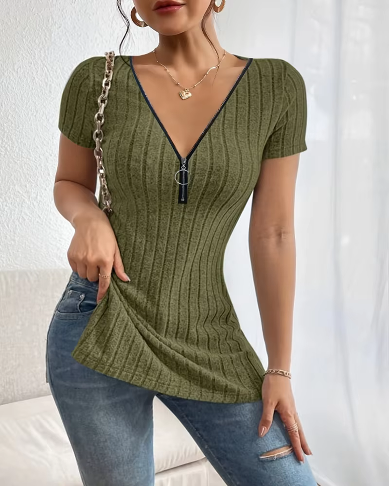 Haut polyvalent et chic à col en V pour femme - Vêtements décontractés extensibles et faciles à entretenir