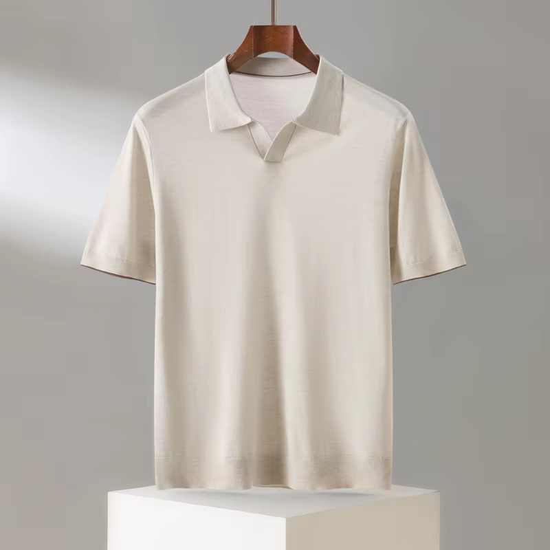 Été 100 Lyocell Tencel tricoté à manches courtes hommes couleur unie col POLO T-shirt avec demi