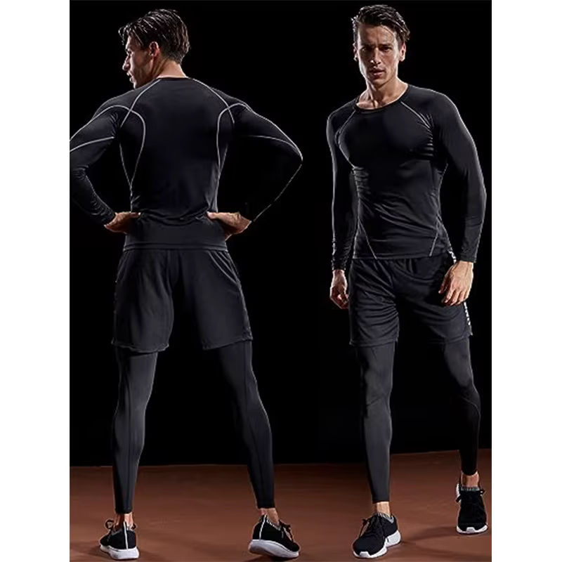 Compression à manches longues T-shirt hommes élastique entraînement