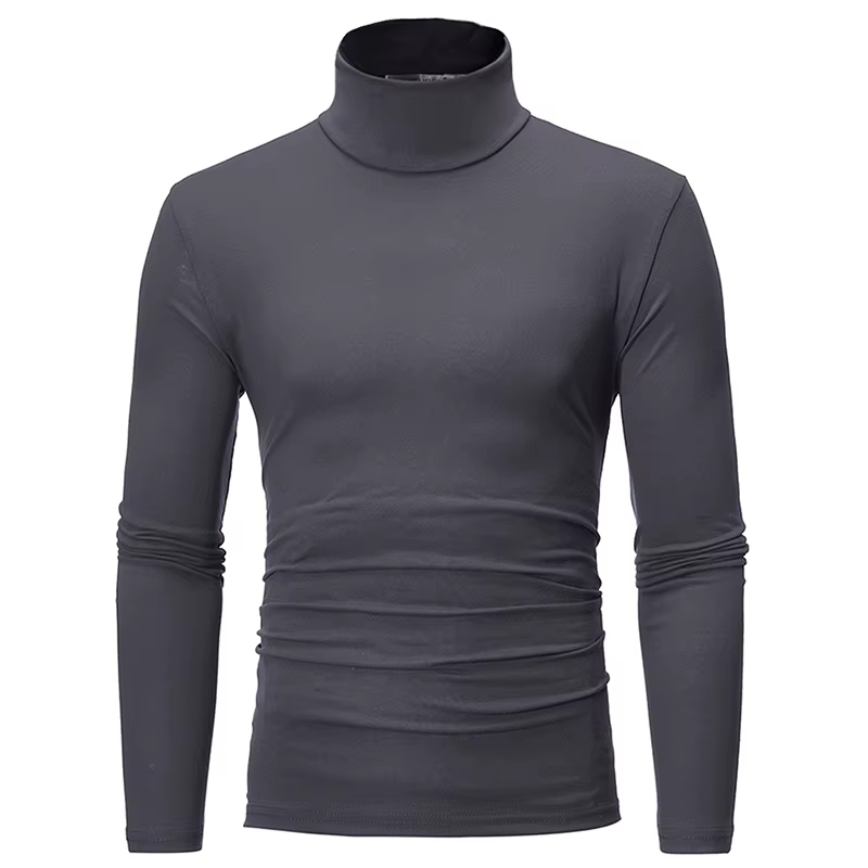 Nouvelle mode Base t-shirt hommes coupe ajustée Polyester col haut pull col roulé