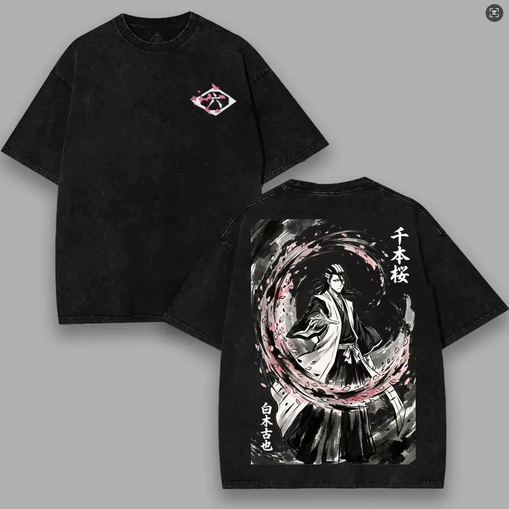 T-shirt vintage surdimensionné Anime BLEACH Kuchiki Byakuya
