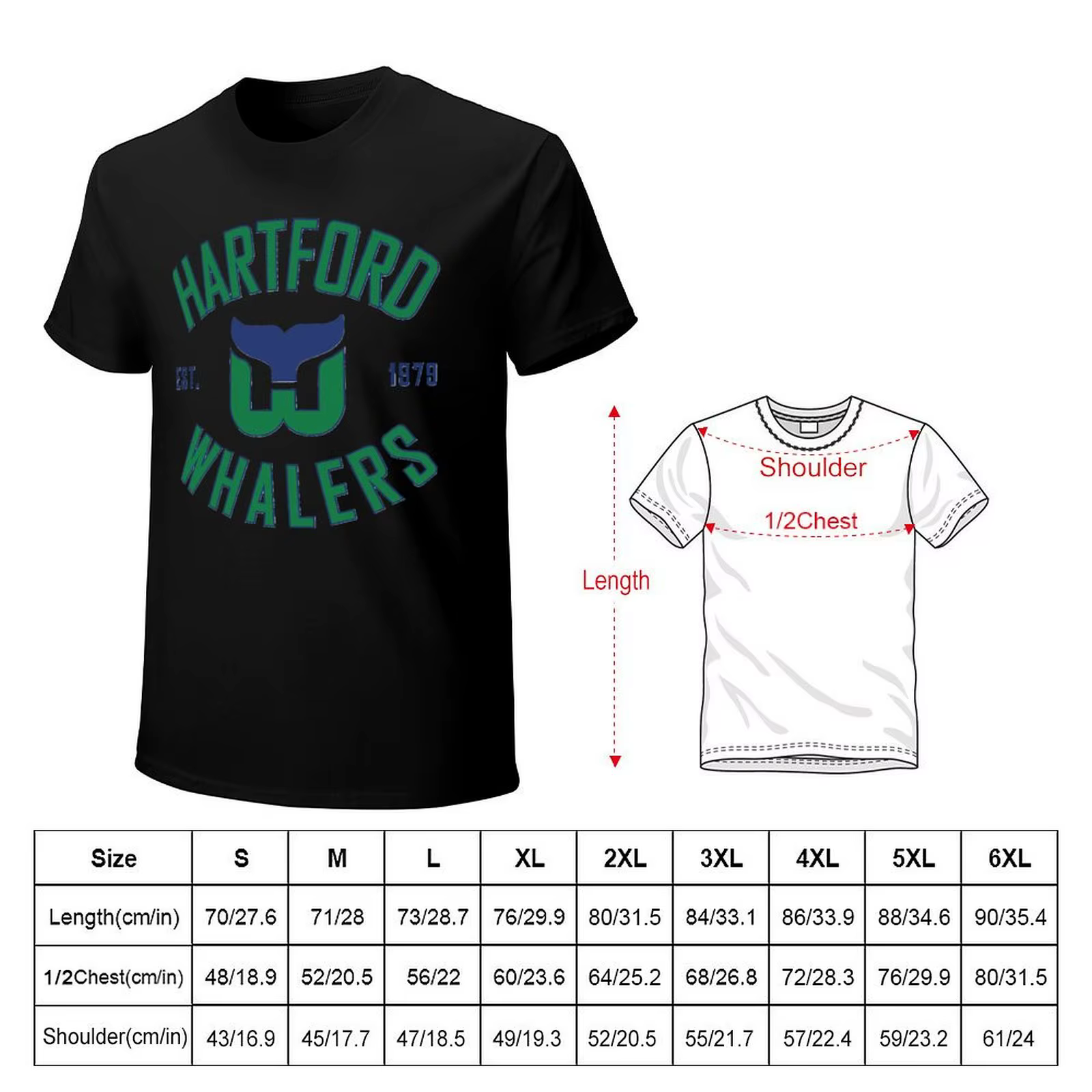 Hartford-Whalers-CT- T-shirt simple de grande taille