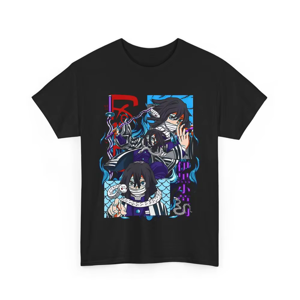 T-shirt Demon Slayer Inspiré de l'Anime Igflats Obanai, Noir, Cadeau