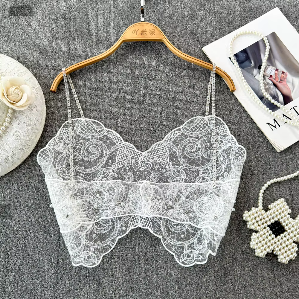 Haut court en dentelle transparente pour femme