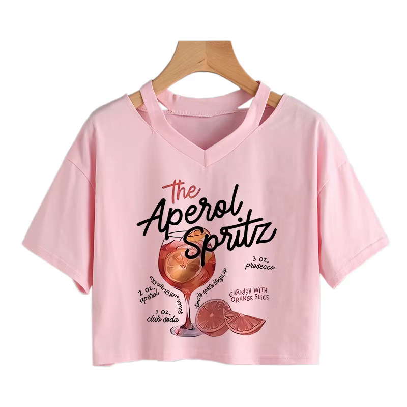 T-shirt court imprimé Aperol Spritz rétro pour femme