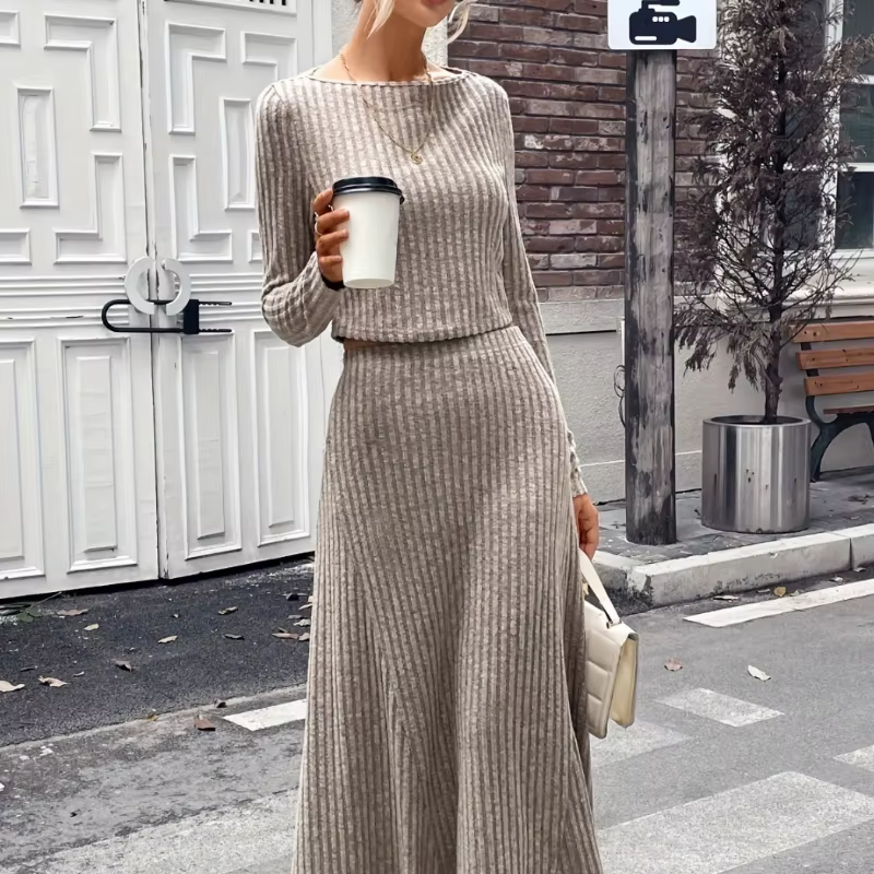 Automne hiver tricot pull a-ligne jupe femmes 2 deux pièces ensemble Streetwear à manches longues