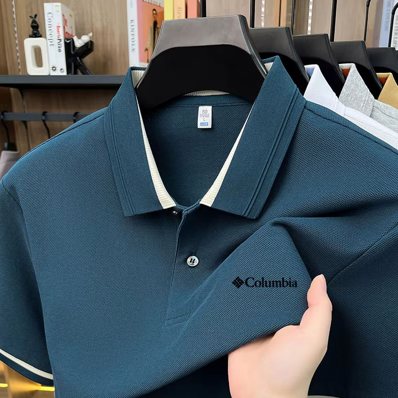 Polo Homme 100% Coton Exquis, Broderie Lettre Simple, Polyvalent, Léger et Respirant pour l'Été