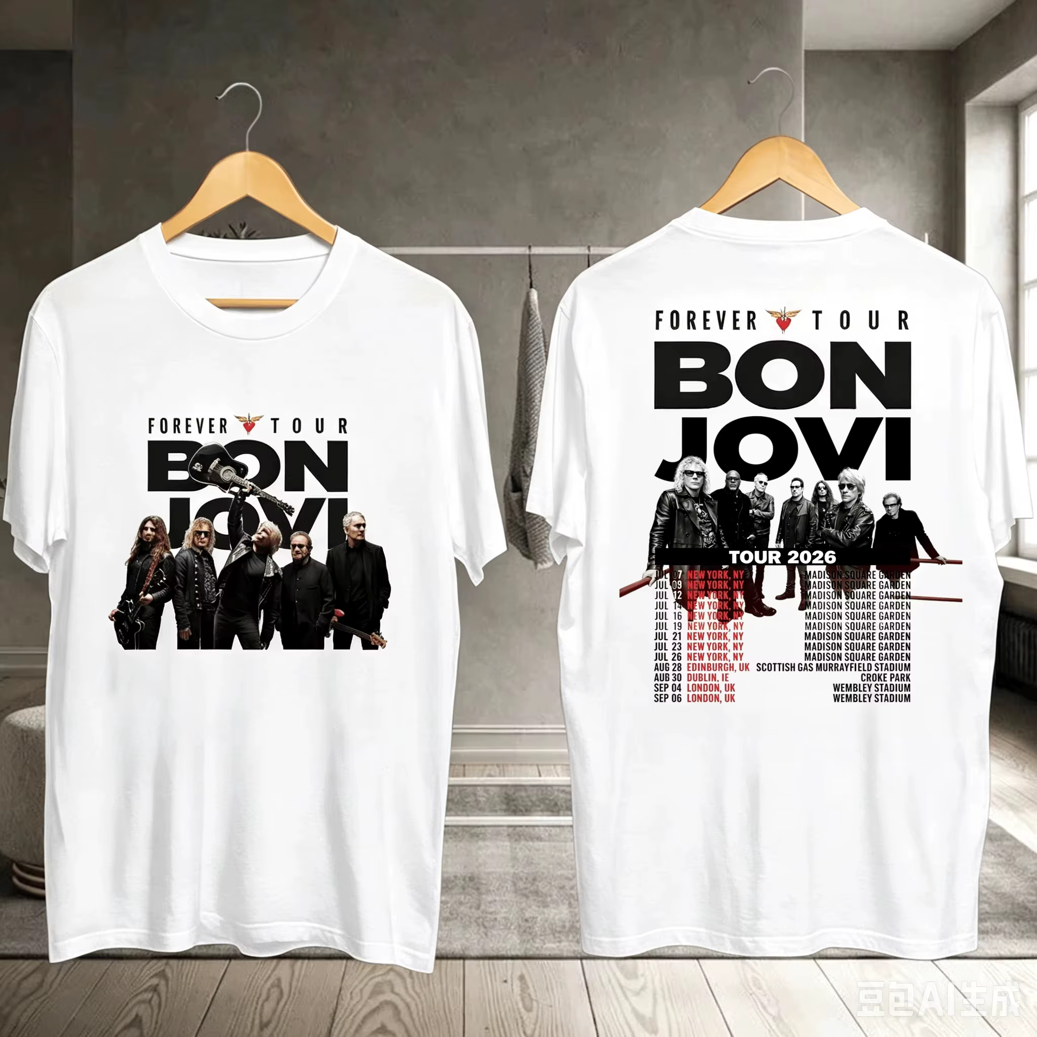 Bon Jovi Forever Tour 2026 Merch T-shirt 100% coton unisexe pour hommes et femmes