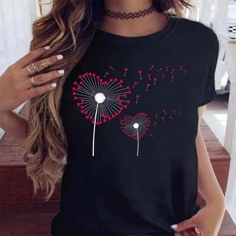 T-shirt à manches courtes pour femme avec imprimé graphique de pissenlit