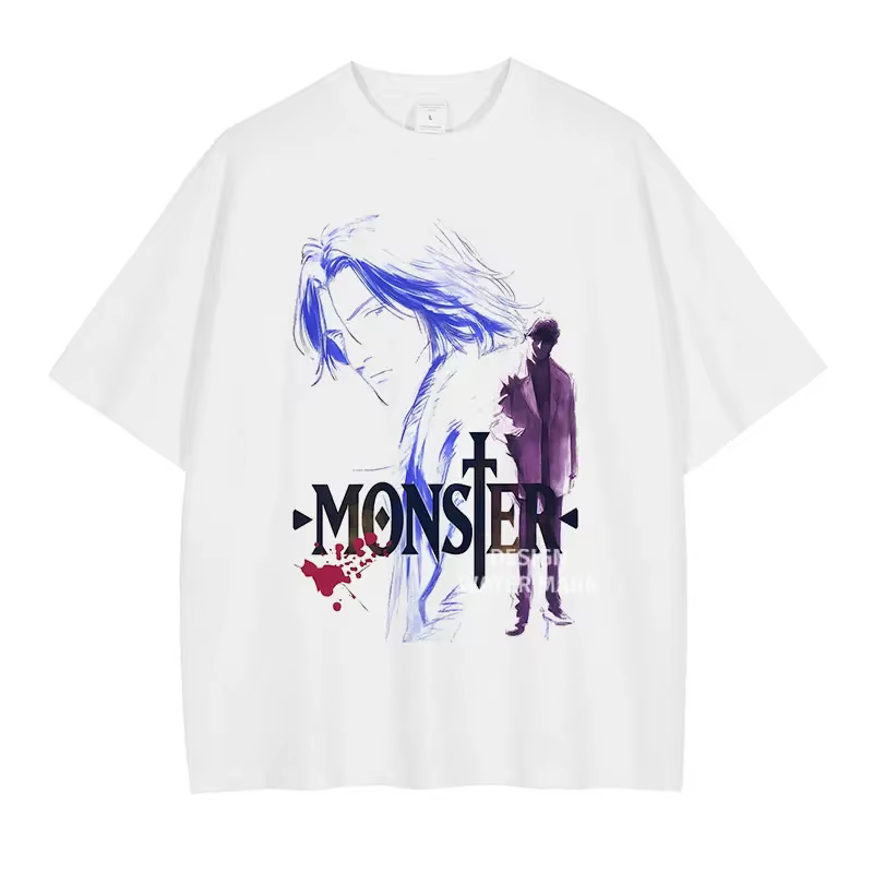 Anime monstre T-shirt Liebert Johan Vintage lavé hauts t-shirts Manga graphique à manches courtes