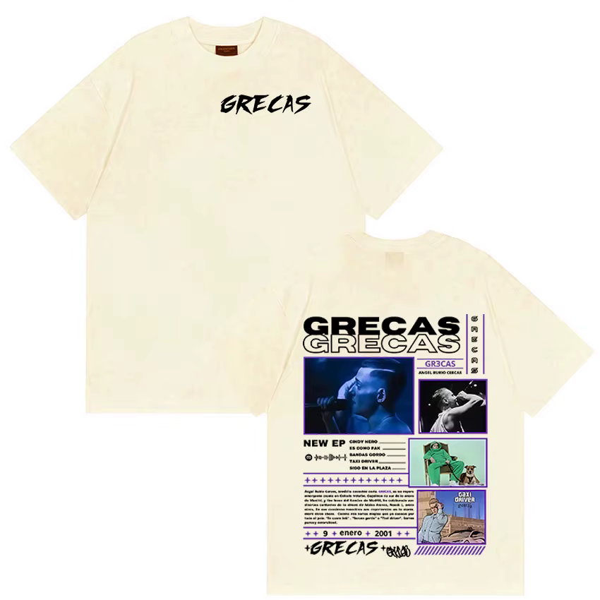 Rappeur Grecas Tour 2025 Album Merch T-shirts Hommes Vêtements Mode Surdimensionné T-shirt Décontracté Offre Spéciale