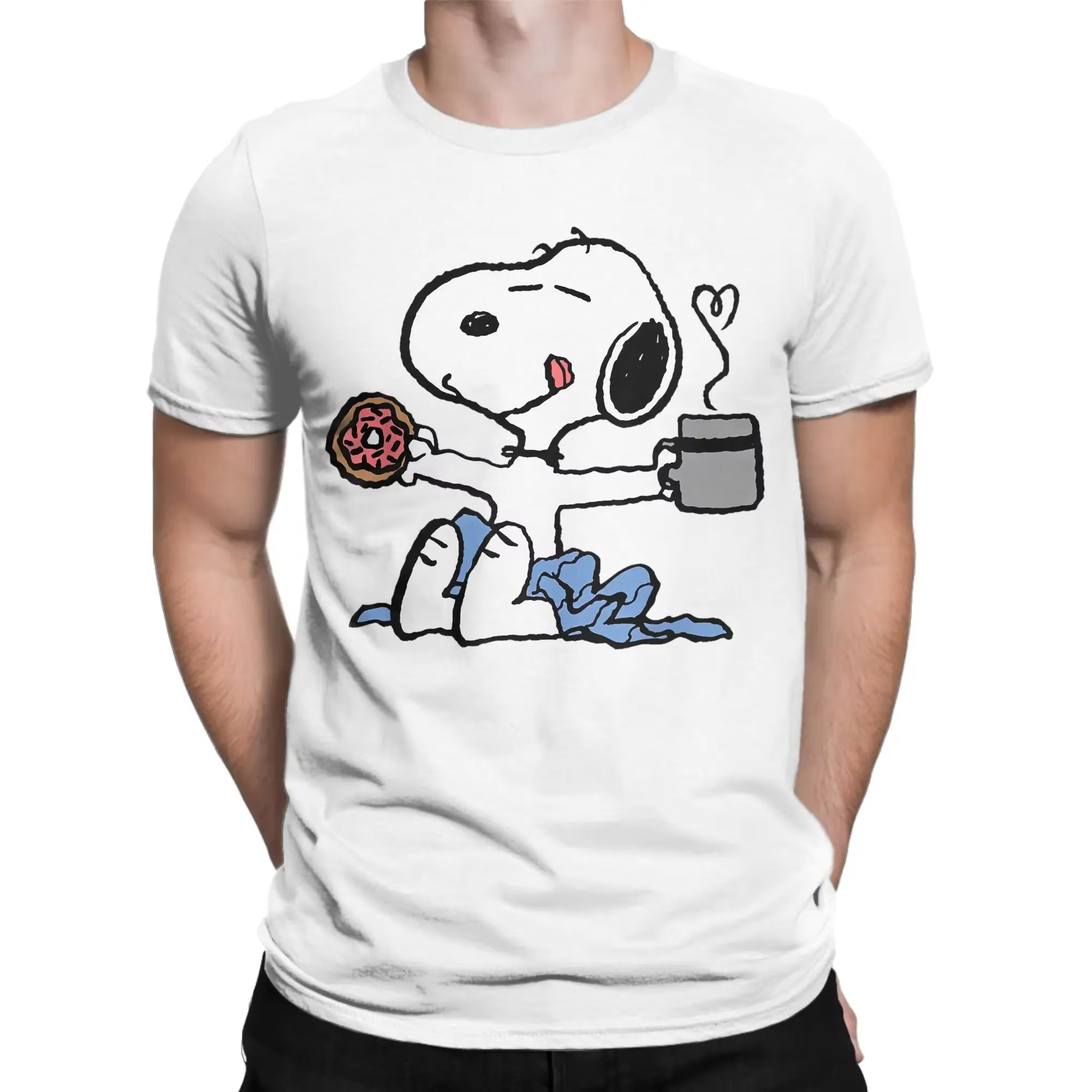 T-shirt fantaisie Donut Coffee Snoopy pour hommes