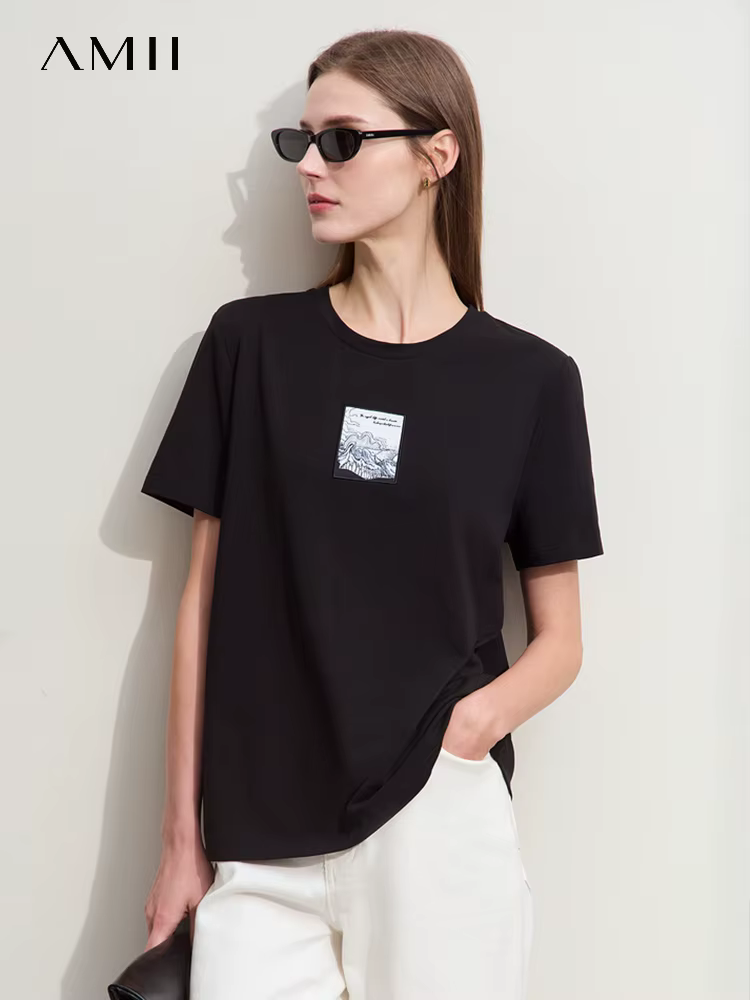 Amii-T-shirt manches courtes col rond femme