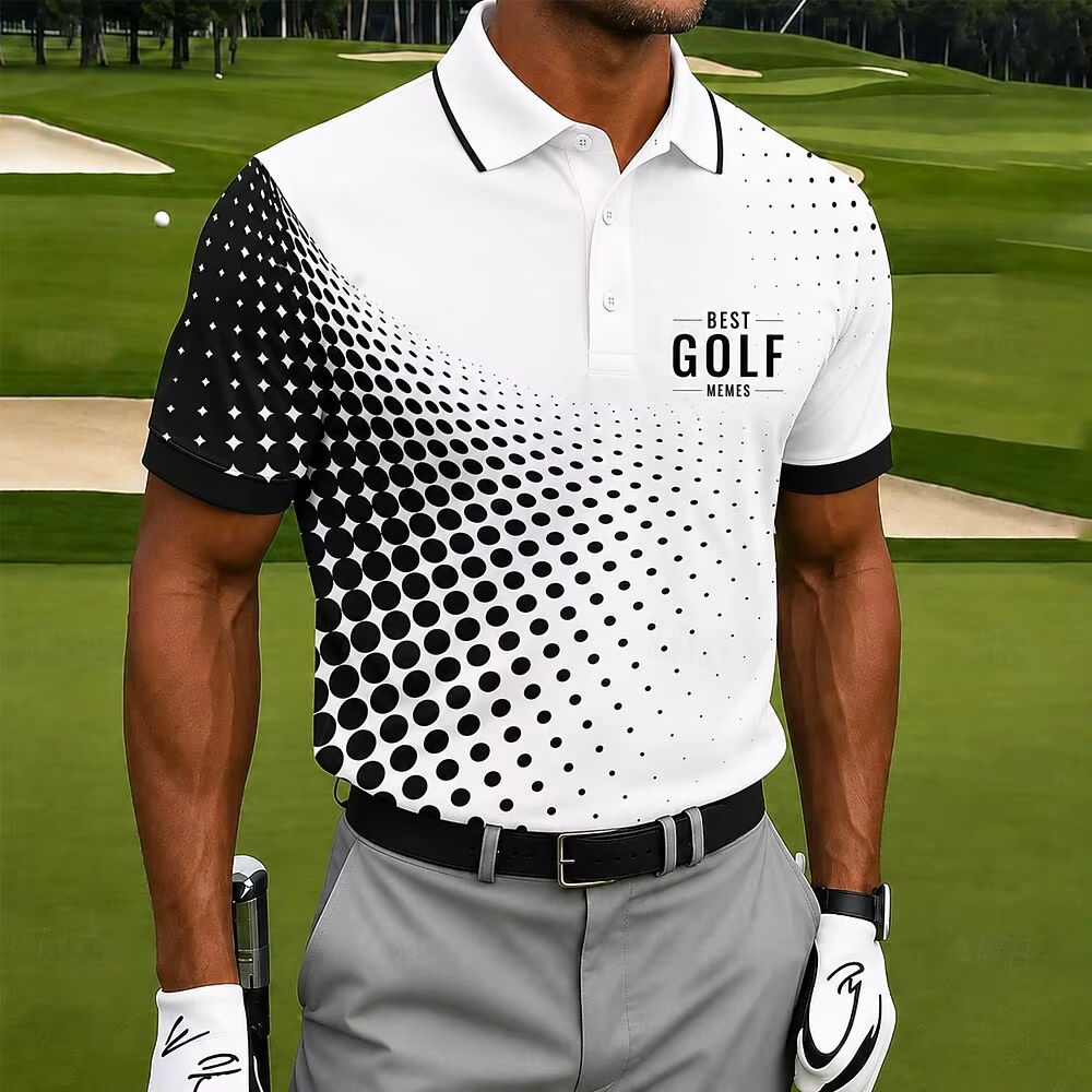 Polo pour homme « Best Golf » à imprimé points dégradés noir et blanc