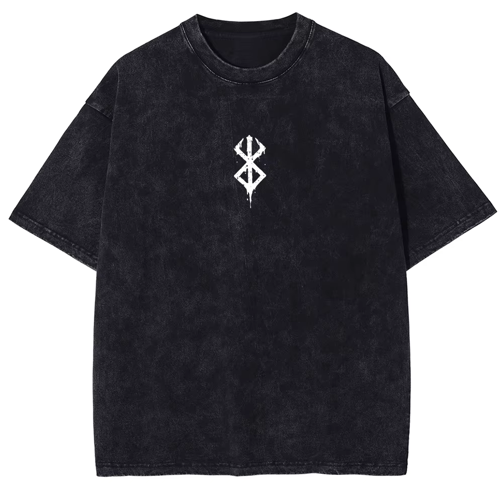 Anime chaud Berserk Logo Vintage graphique t-shirt hommes Manga surdimensionné T-shirts lavé coton